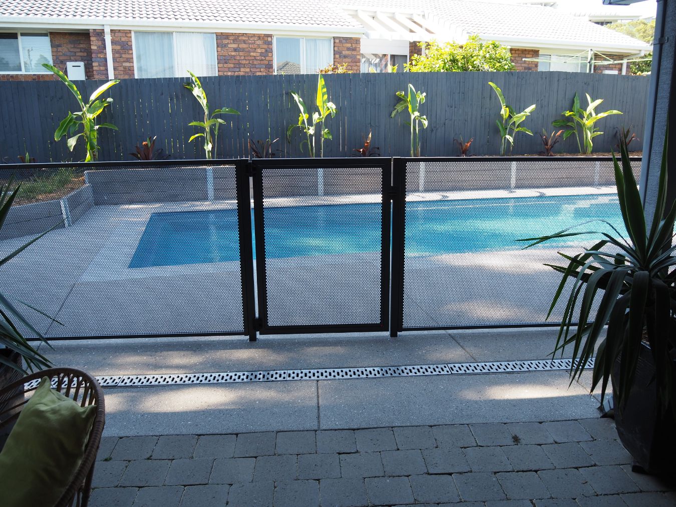 Channel fit pool fencing with hinged gate, Yaroomba Sunshine Coast